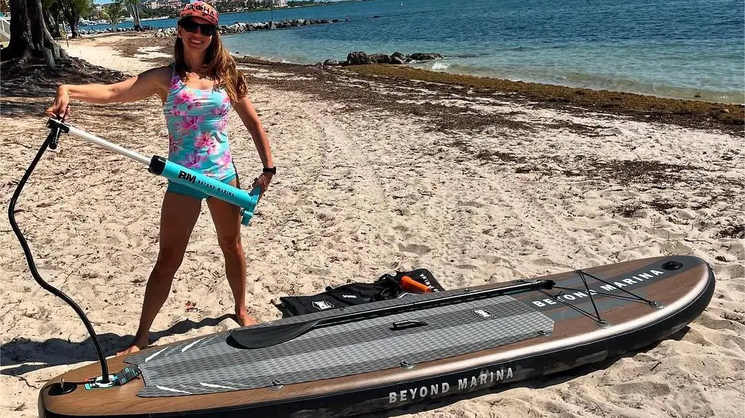 Inflatable paddle board with pump and repair kits for easy maintenance and inflation