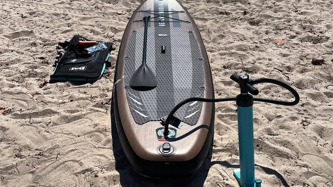 Inflated paddle board with pump, paddle, leash rope, and phone case for SUP upgrade