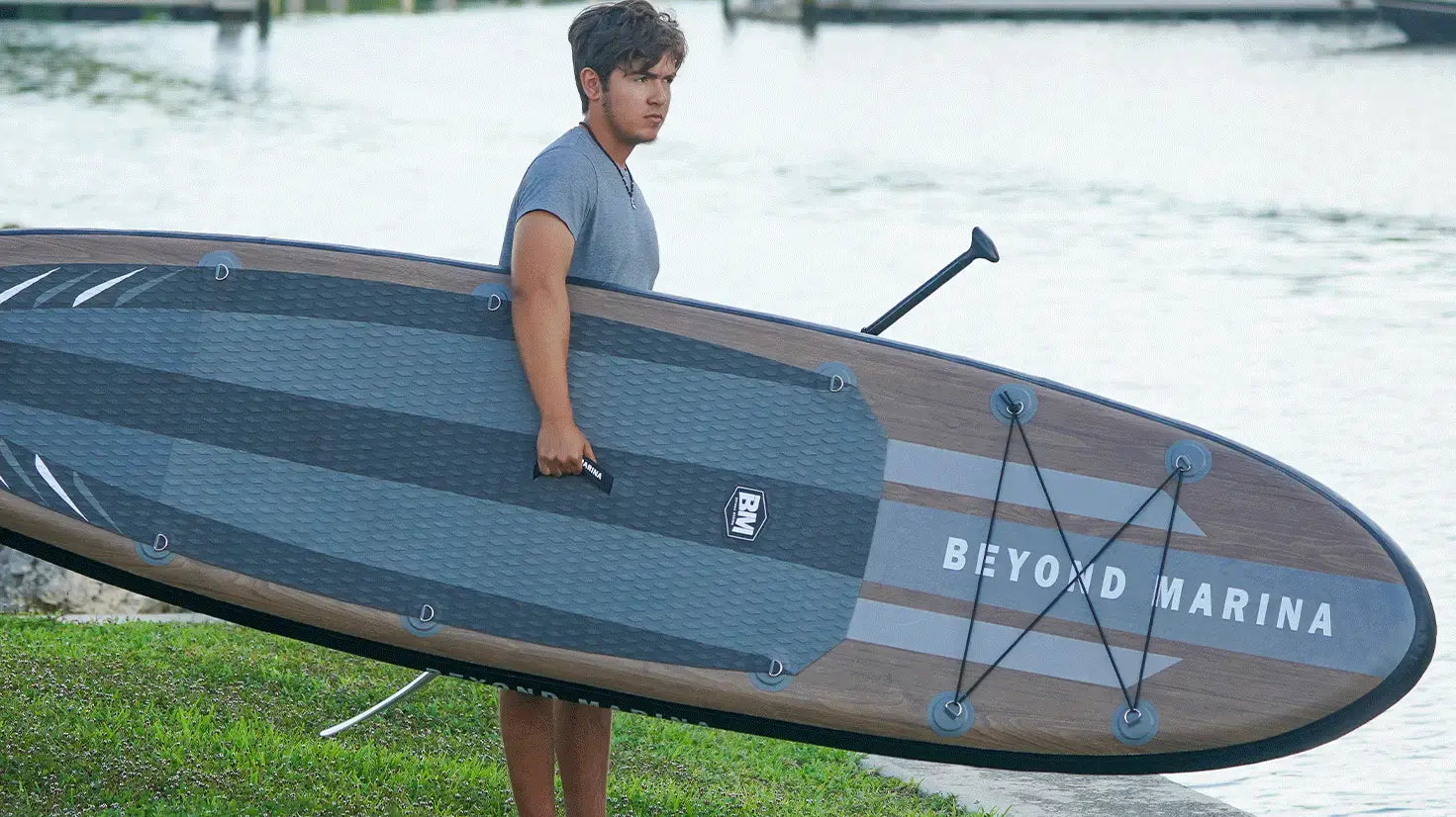 Paddleboard featuring Beyond Marina logo from the Wooden Series Paddle Boards collection.