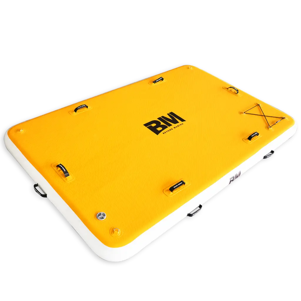 Yellow and white inflatable stable floating platform from Beyond Marina Air Dock Collection