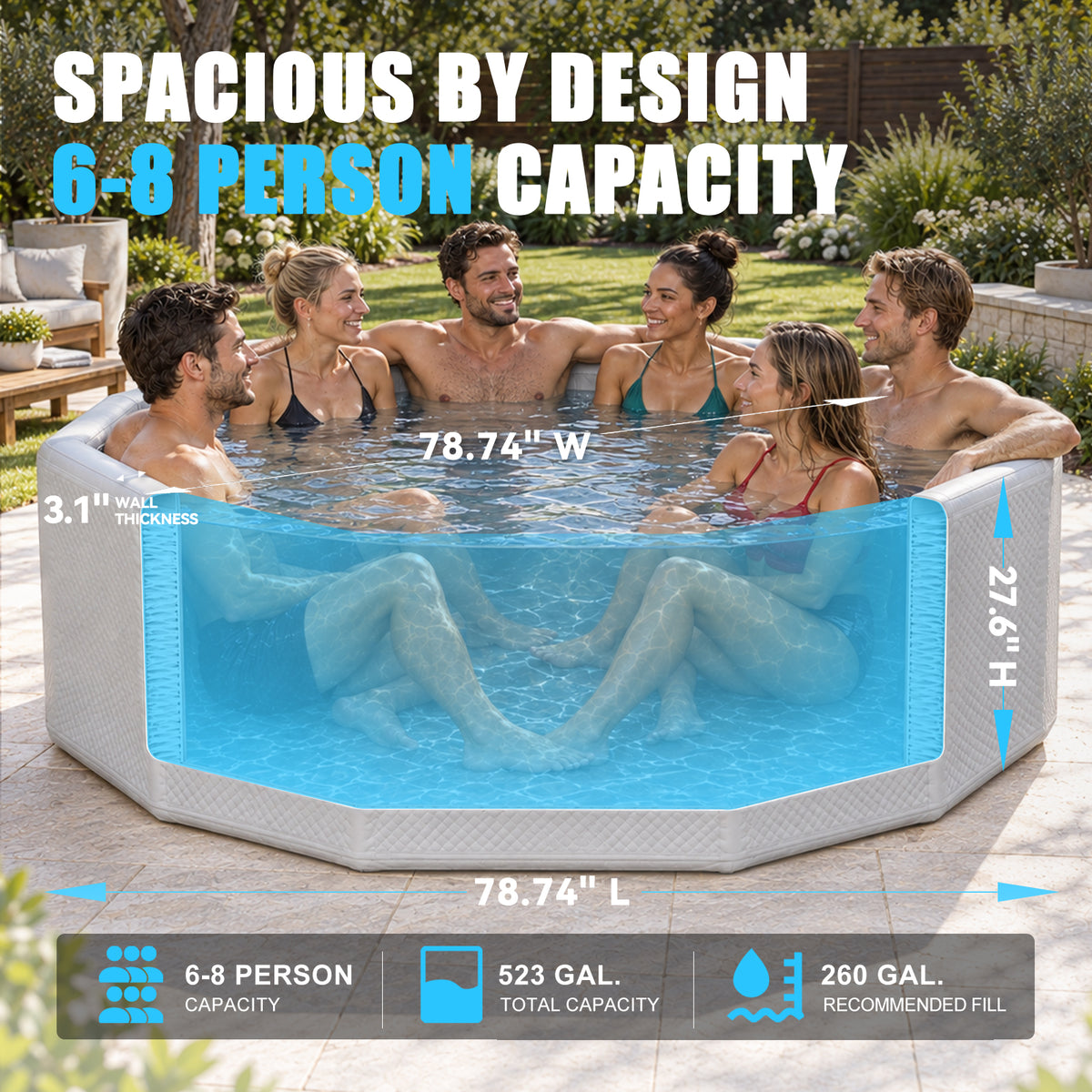 660-Gallon 8–10 Person Octagonal Inflatable Cold Plunge Tub - BEYOND MARINA