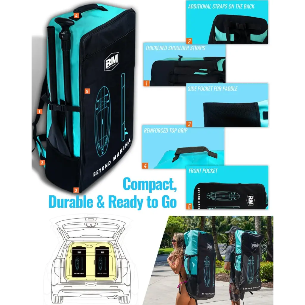 Aqua and black paddleboard backpack for 10’6 Inflatable Paddle Board Classic EPIC isup