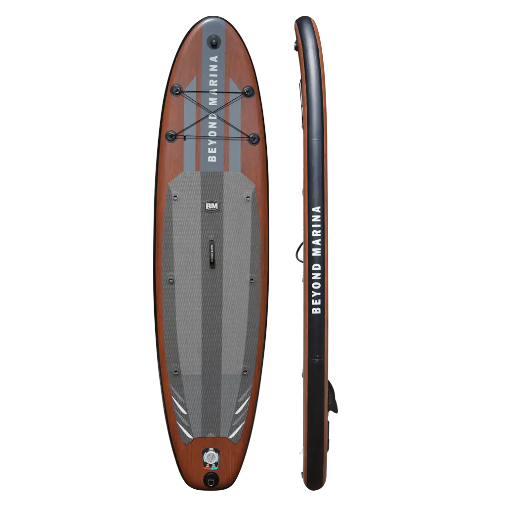 Brown and gray inflatable paddle board, 10’6 Paddle Board Elegant - Wooden design