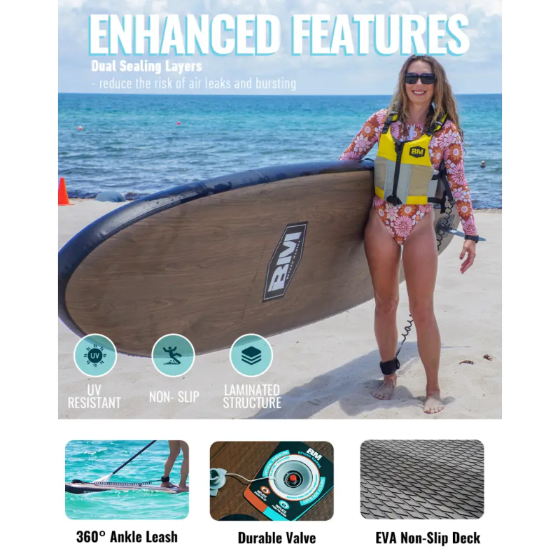 Inflatable paddle board with enhanced features, 10’6 Paddle Board Elegant - Wooden design