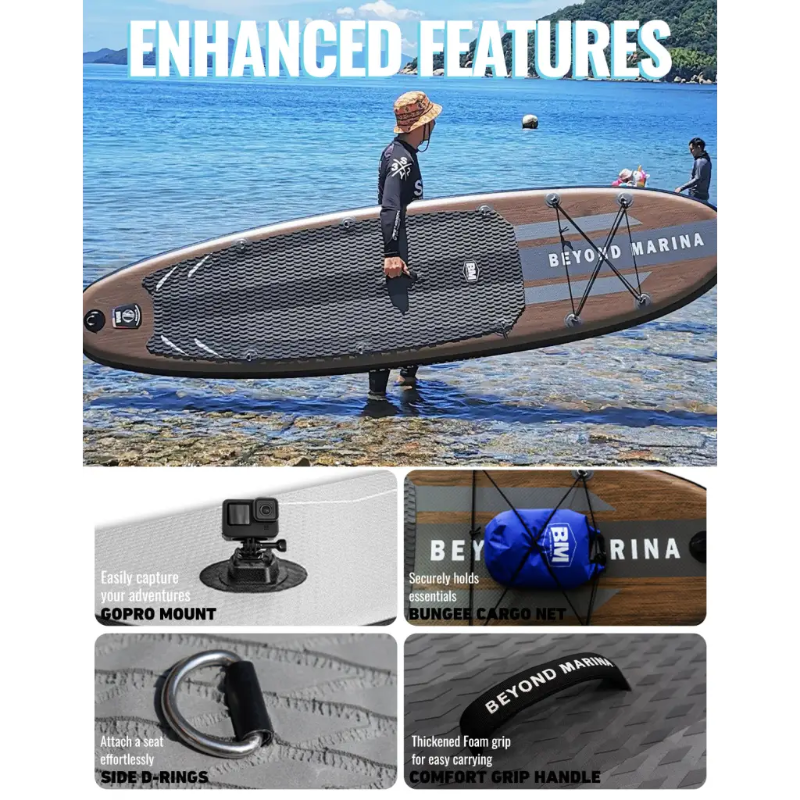 Paddleboard with enhanced features for the 10’6 Paddle Board Elegant Wooden ISUP