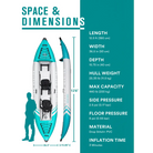 Inflatable Tandem Kayak Adventurer with Dimensions and Specifications for Durable Blow Up Kayak
