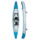 Tandem inflatable kayak with drop stitch material, blue and white, two seats