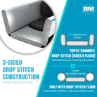Inflatable kayak construction diagram with drop stitch material for 13’8 tandem kayak with triple seats