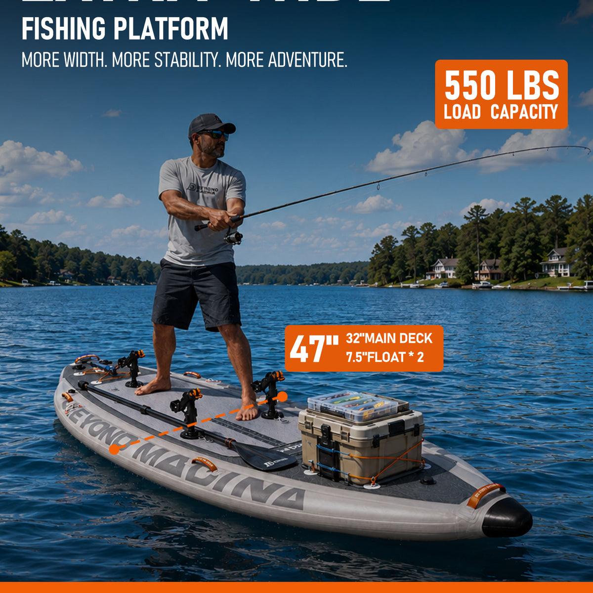 Beyond Marina Inflatable Fishing SUP Platform with Rod Holders, 10'8"x47" - BEYOND MARINA