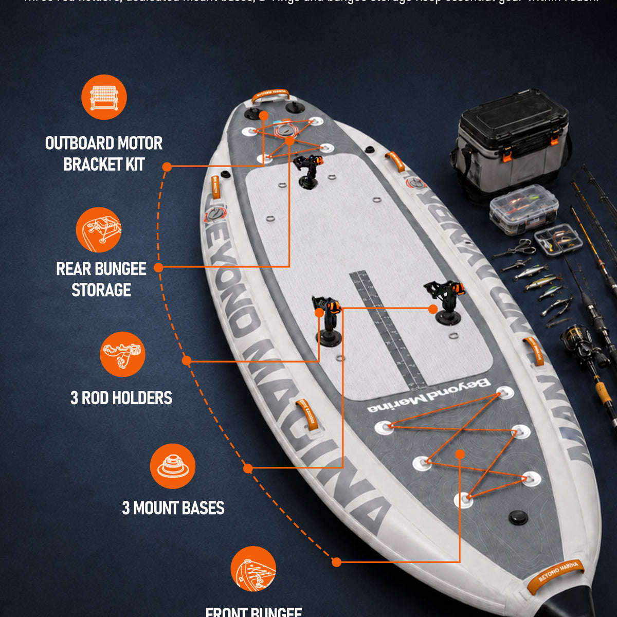 Beyond Marina Inflatable Fishing SUP Platform with Rod Holders, 10'8"x47" - BEYOND MARINA