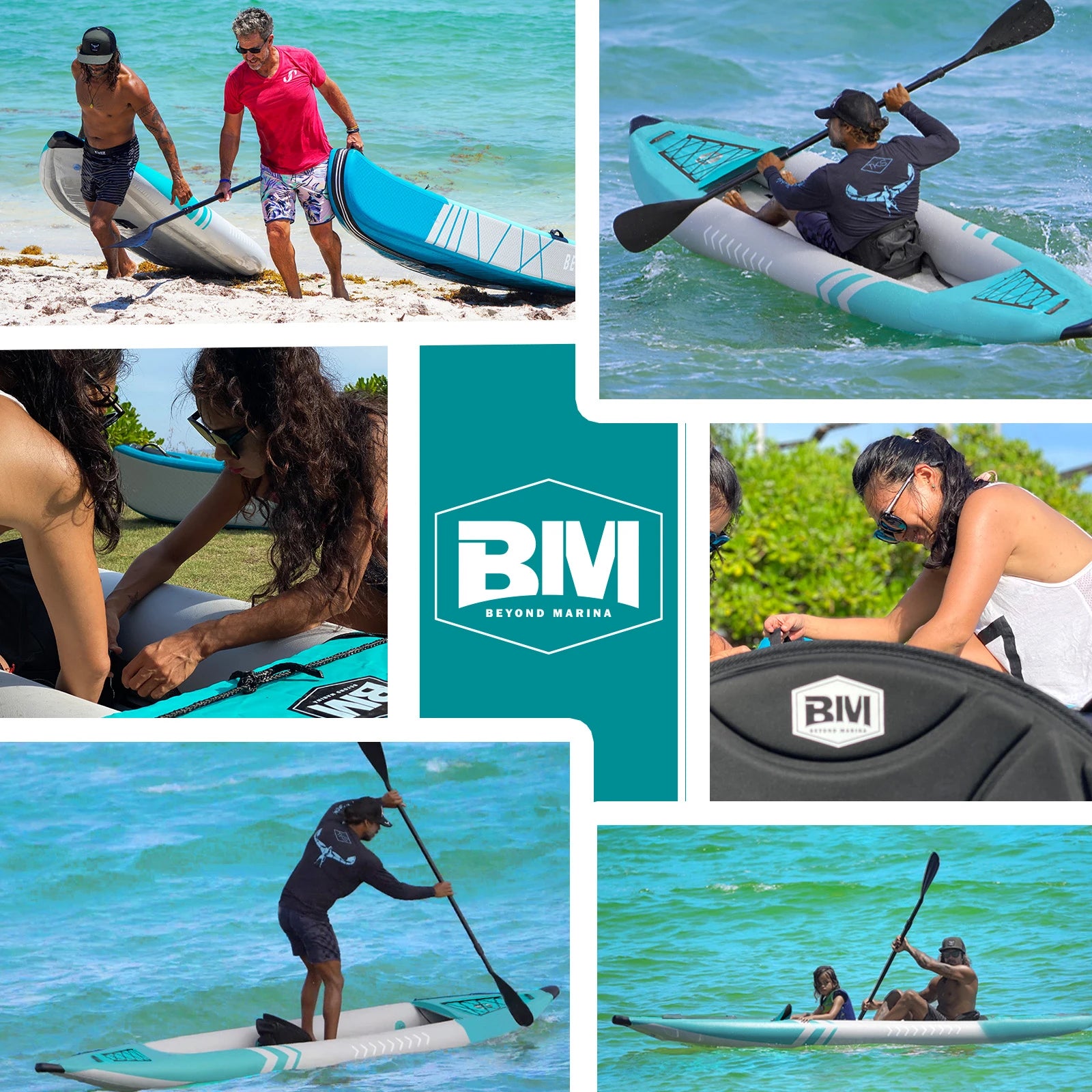 people using inflatable 2 person kayaks