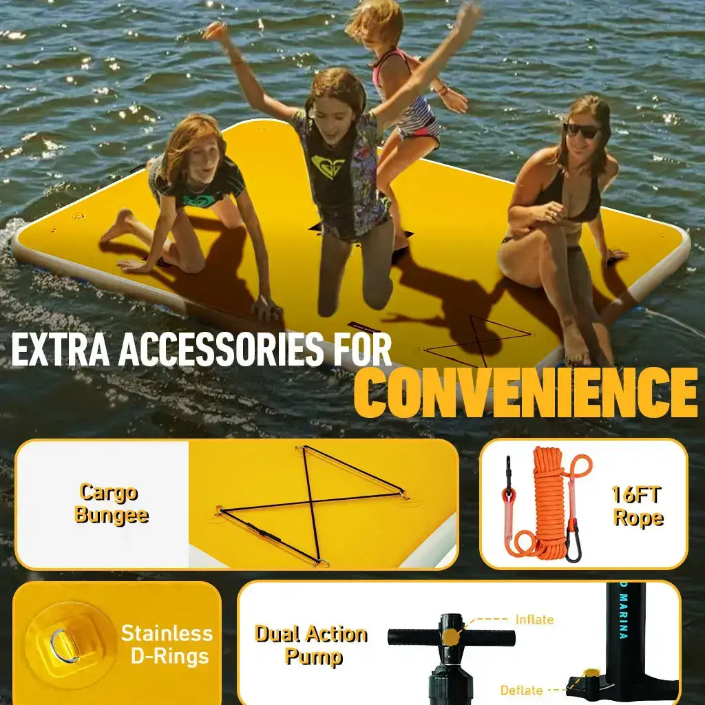 Children enjoying boat ride on reliable and stable inflatable air dock