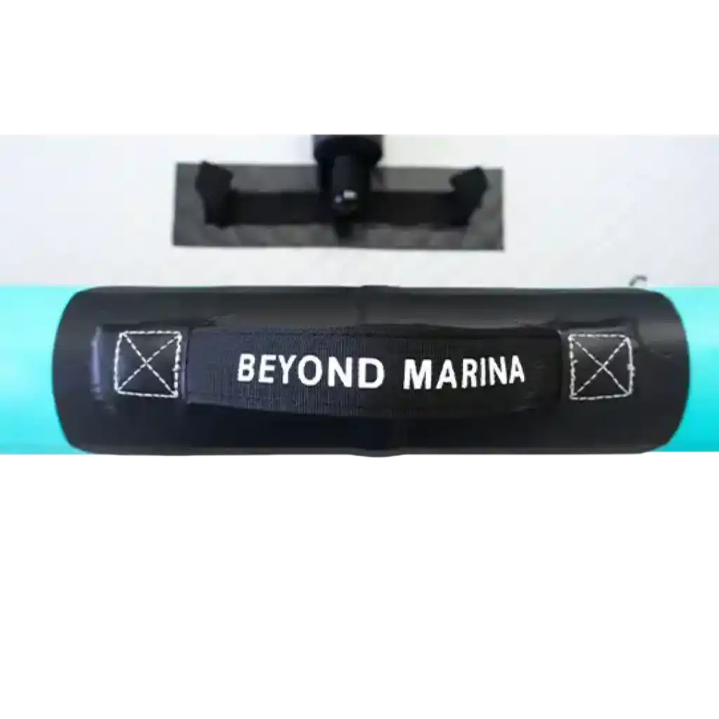 Black and blue inflatable bag with handle.