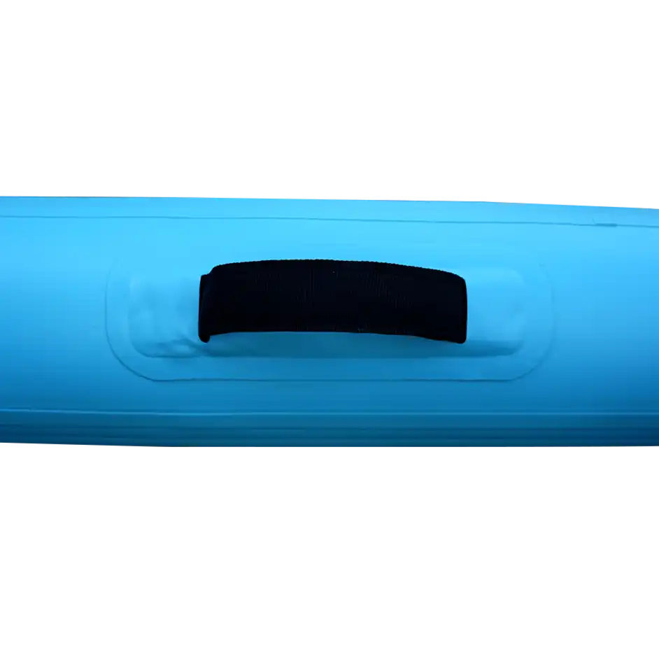 Blue inflatable with black handle.