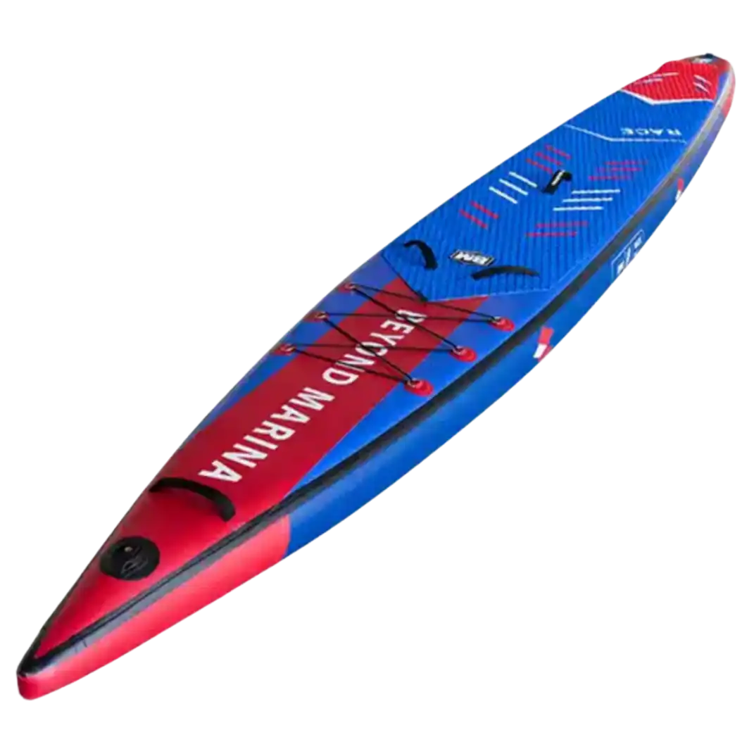 Blue and red paddleboard.