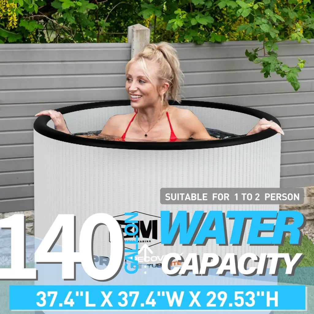 White ribbed Ecovibe cold plunge tub for ice bath and cold water therapy