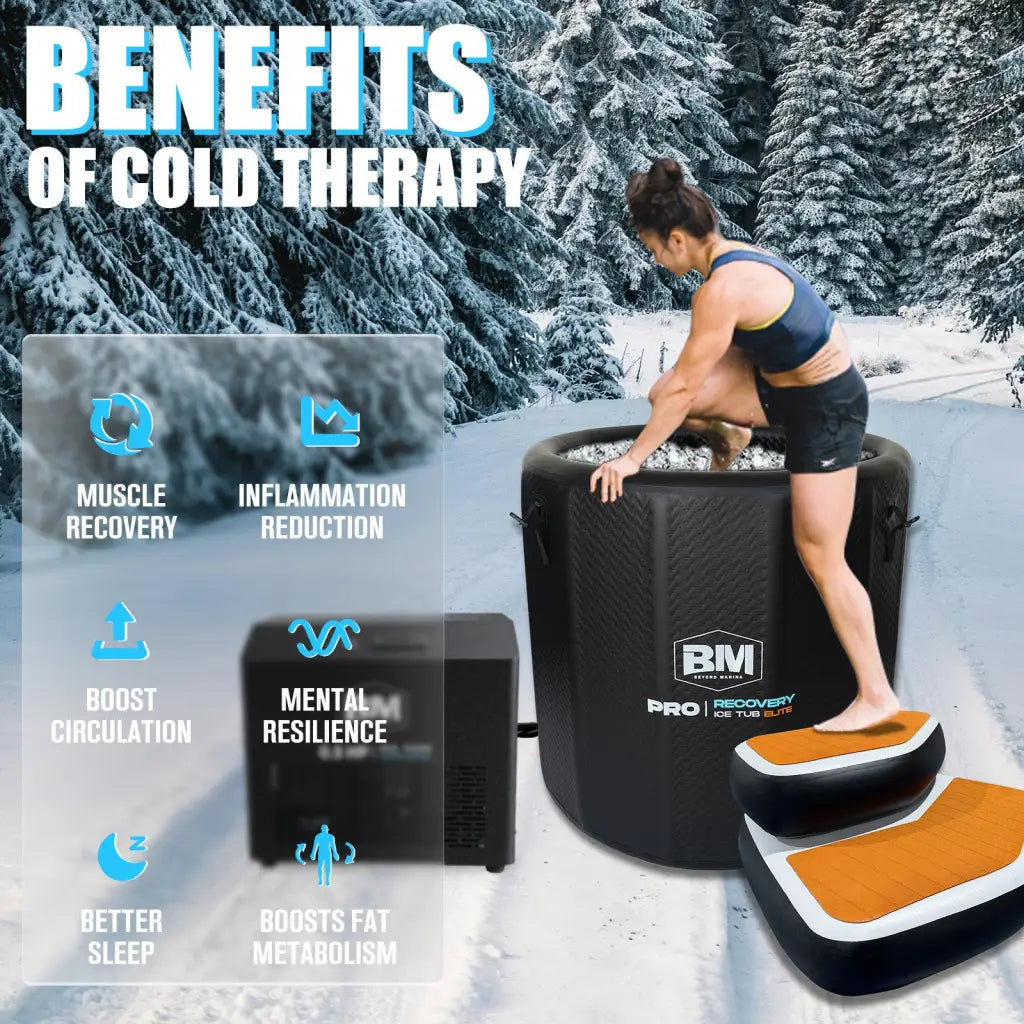 Black and orange portable cold plunge tub with anti-slip steps