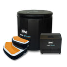 Portable ice bath tub with anti-slip steps, chiller, and inflatable seats for recovery