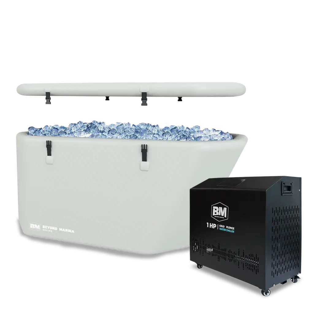 Deep Design Inflatable Slanted-Edge Plunge Tub with portable ice bath and chiller unit