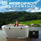 Deep Design inflatable slanted-edge plunge tub with external chiller for full-body ice baths