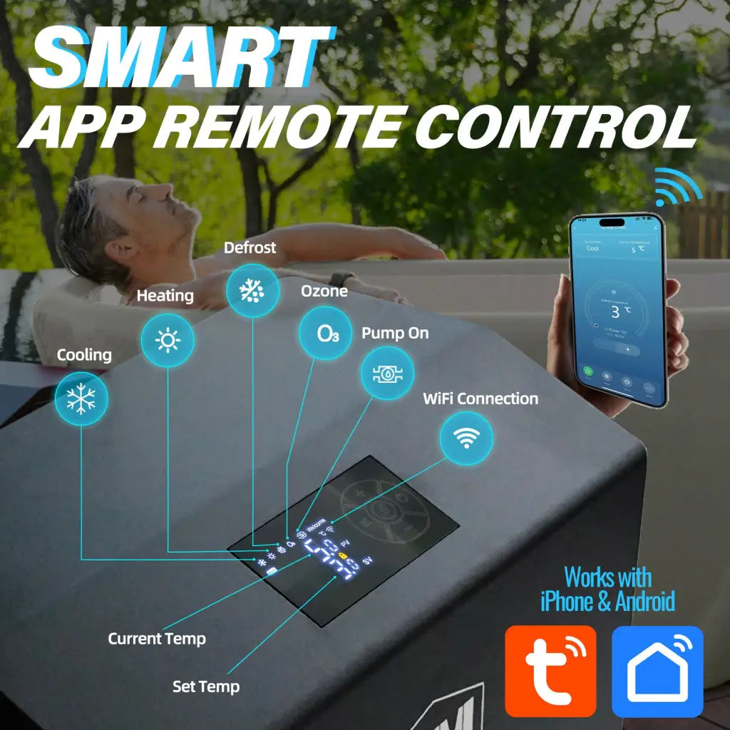 Deep design inflatable slanted-edge plunge tub with smart app control