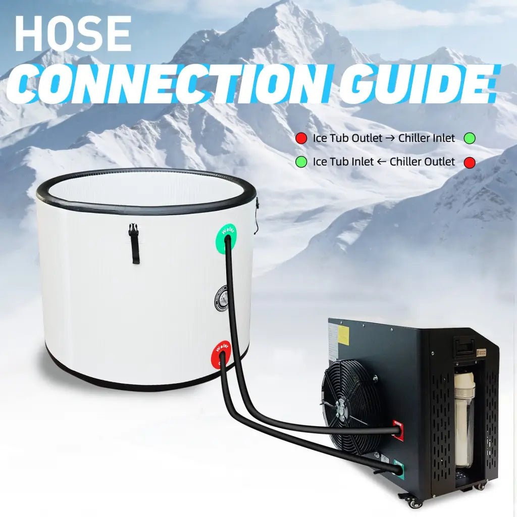 Deep round inflatable ice bath tub with 1 HP chiller for full-body immersion