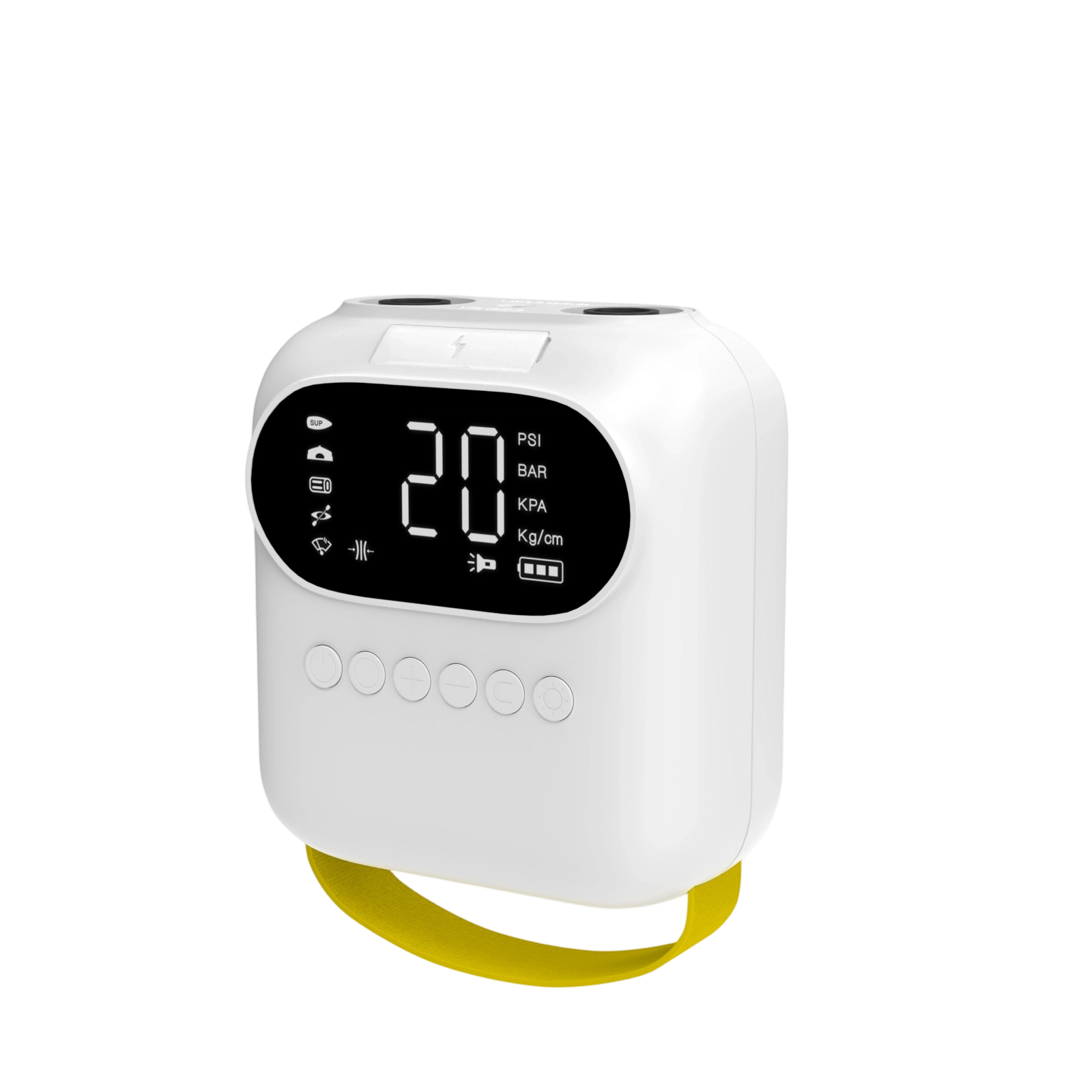 white electric SUP pump with yellow handle