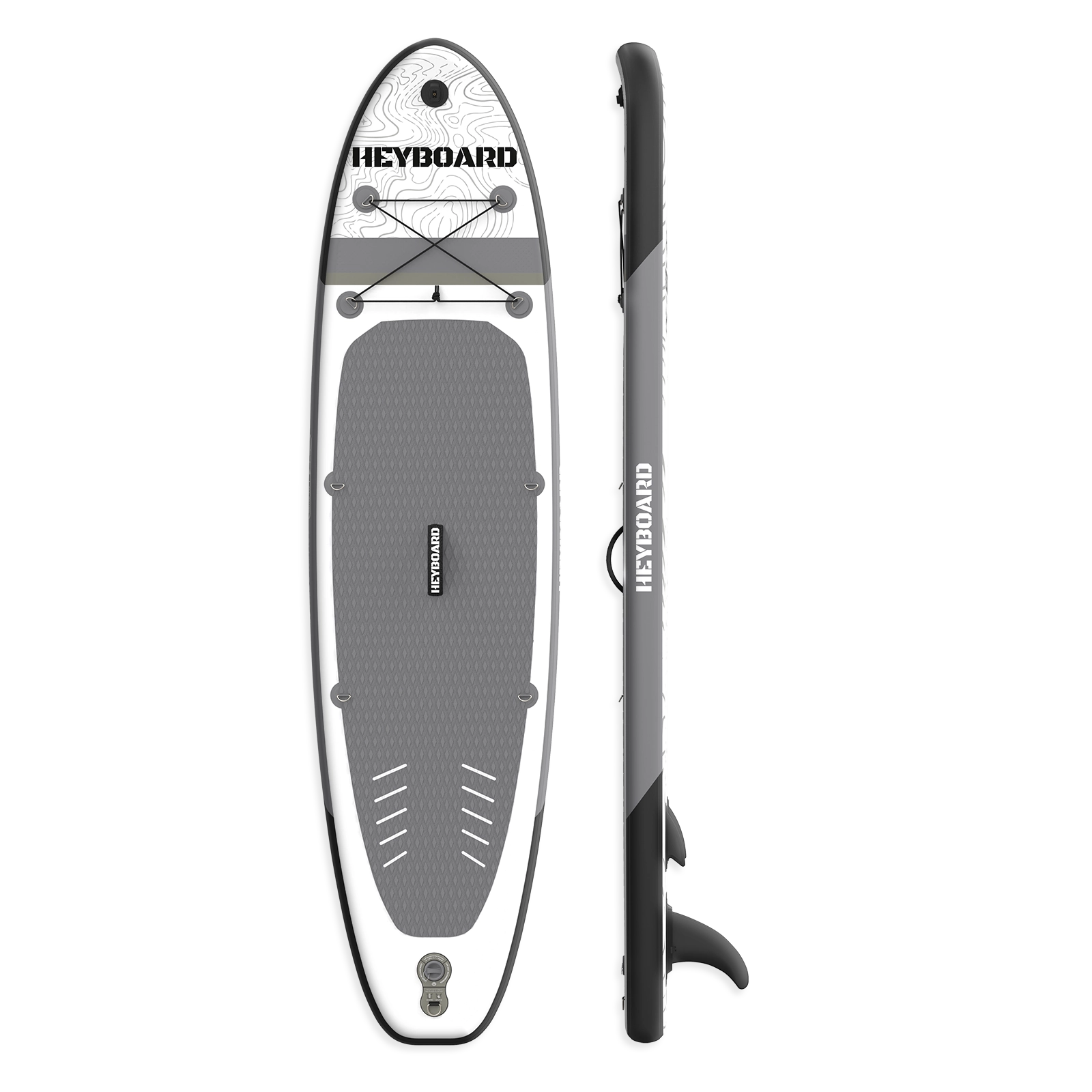 gray inflatable stand up paddle board