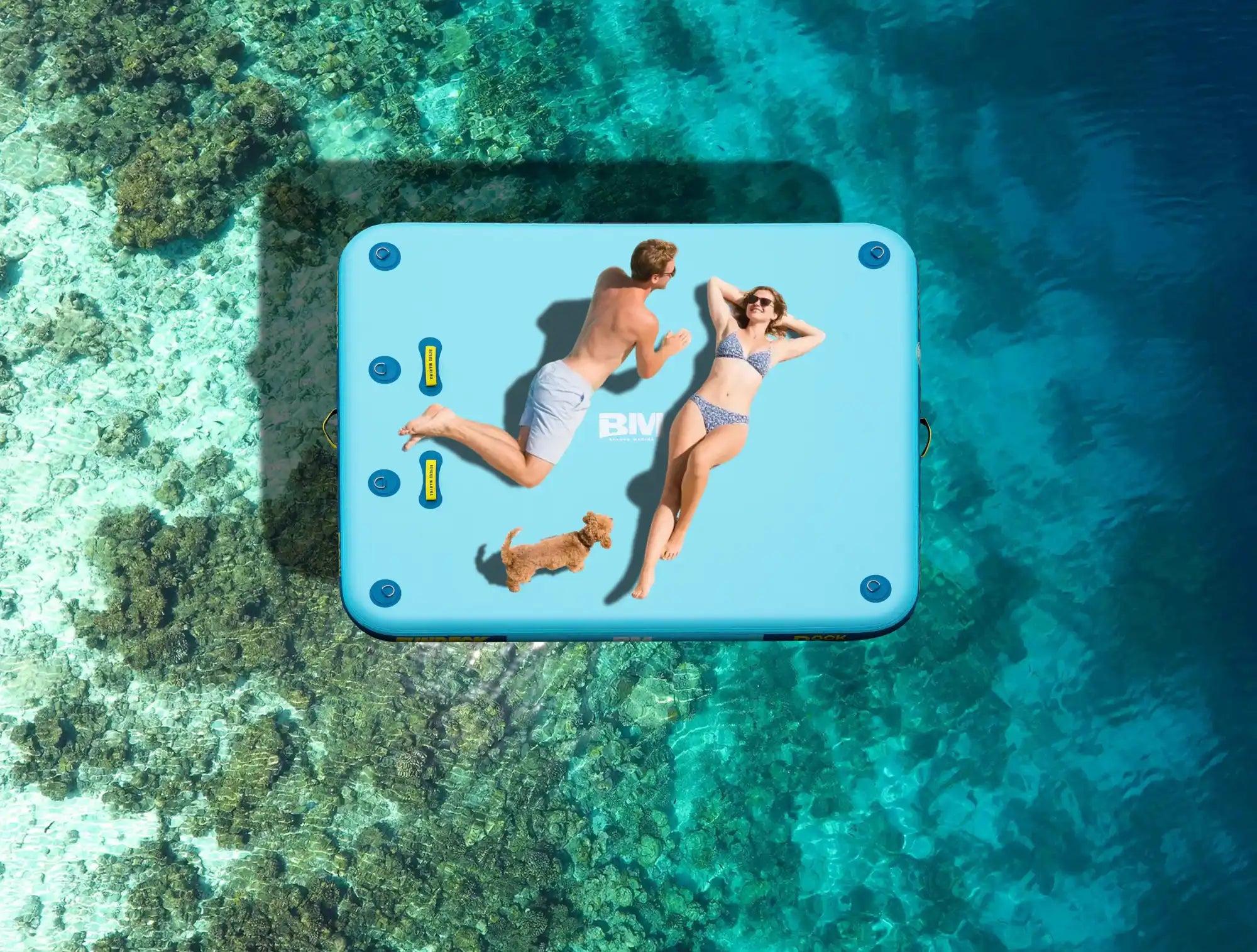 Inflatable blue floating platform.