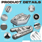Inflatable Dinghy Boat Titan with labeled features for fishing and relaxation at marina