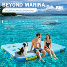 Inflatable dock with people and dog for easy setup and stable waterfront fun