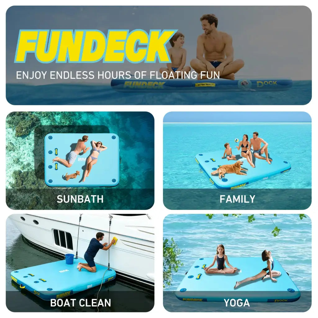 Blue Fundeck inflatable dock with easy setup air dock attachment points