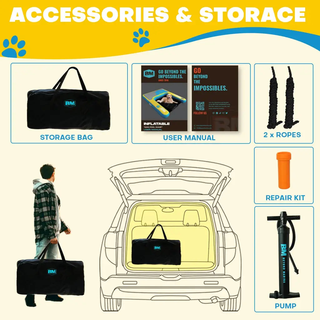 Inflatable Dog Pool Ramp with Pup Planks for safe water access in an inflatable ice tub