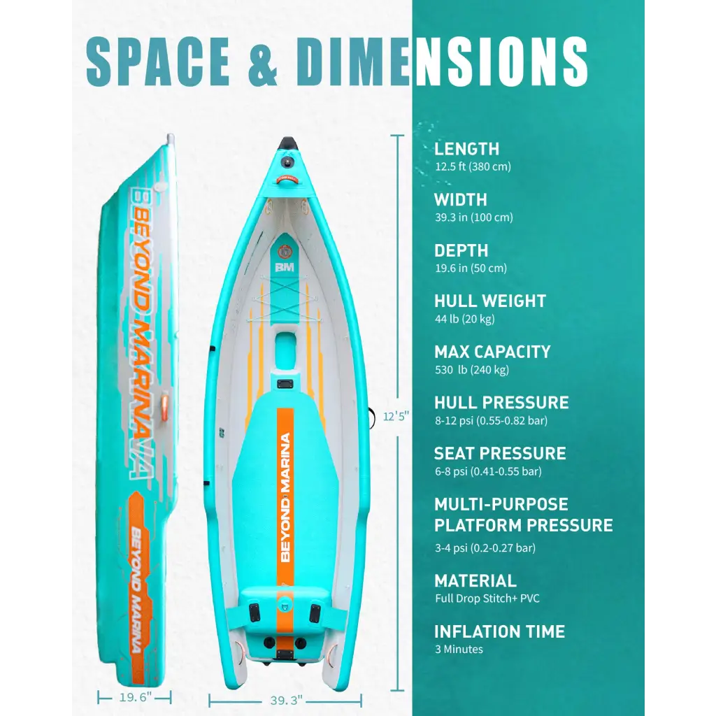 Turquoise orange Beyond Marina 24 inflatable fishing kayak