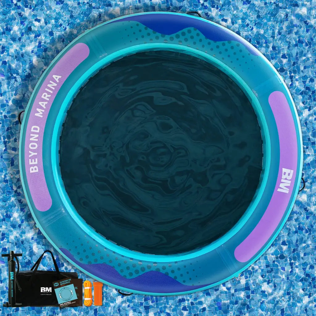 Inflatable floating platform 8x6x6 with repair kit, perfect for up to 6 people