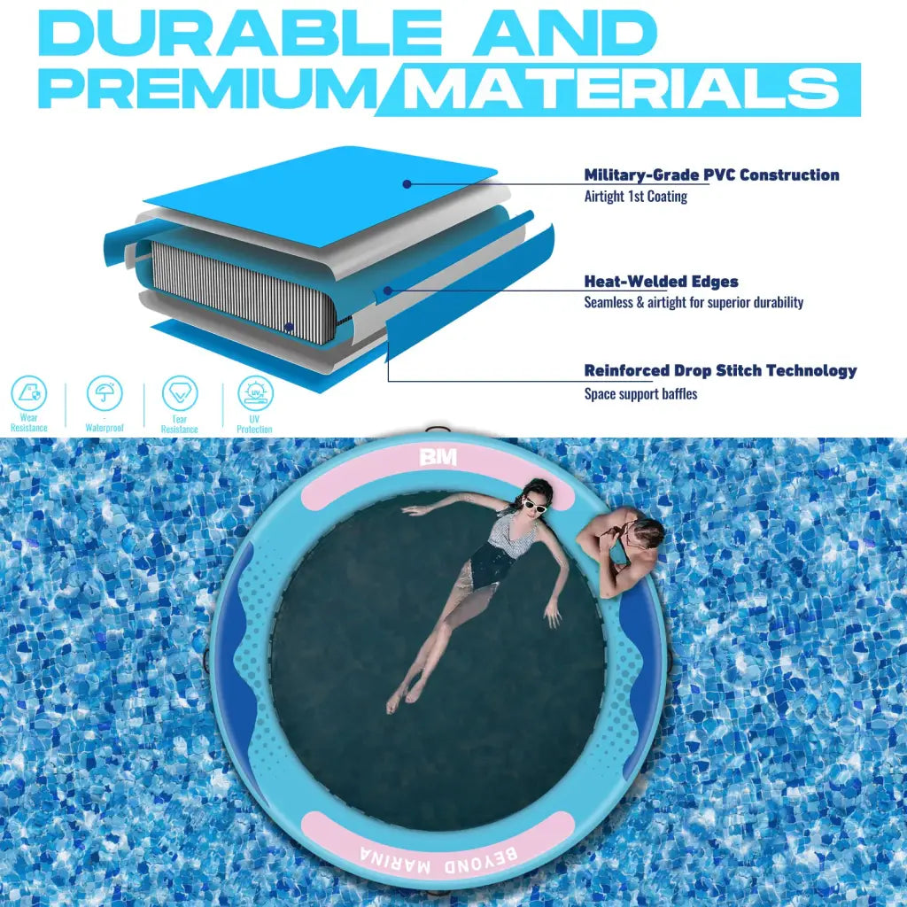 Durable inflatable floating platform 8x6x6 with repair kit for up to 6 people