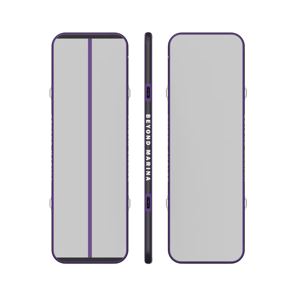 Front and back of purple Samsung S9 on Beyond Marina Air Track Inflatable Gymnastics Mat - Carbon