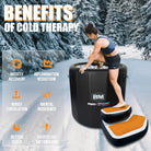 Inflatable ice bath with anti-slip steps and textured black exterior for cold plunge