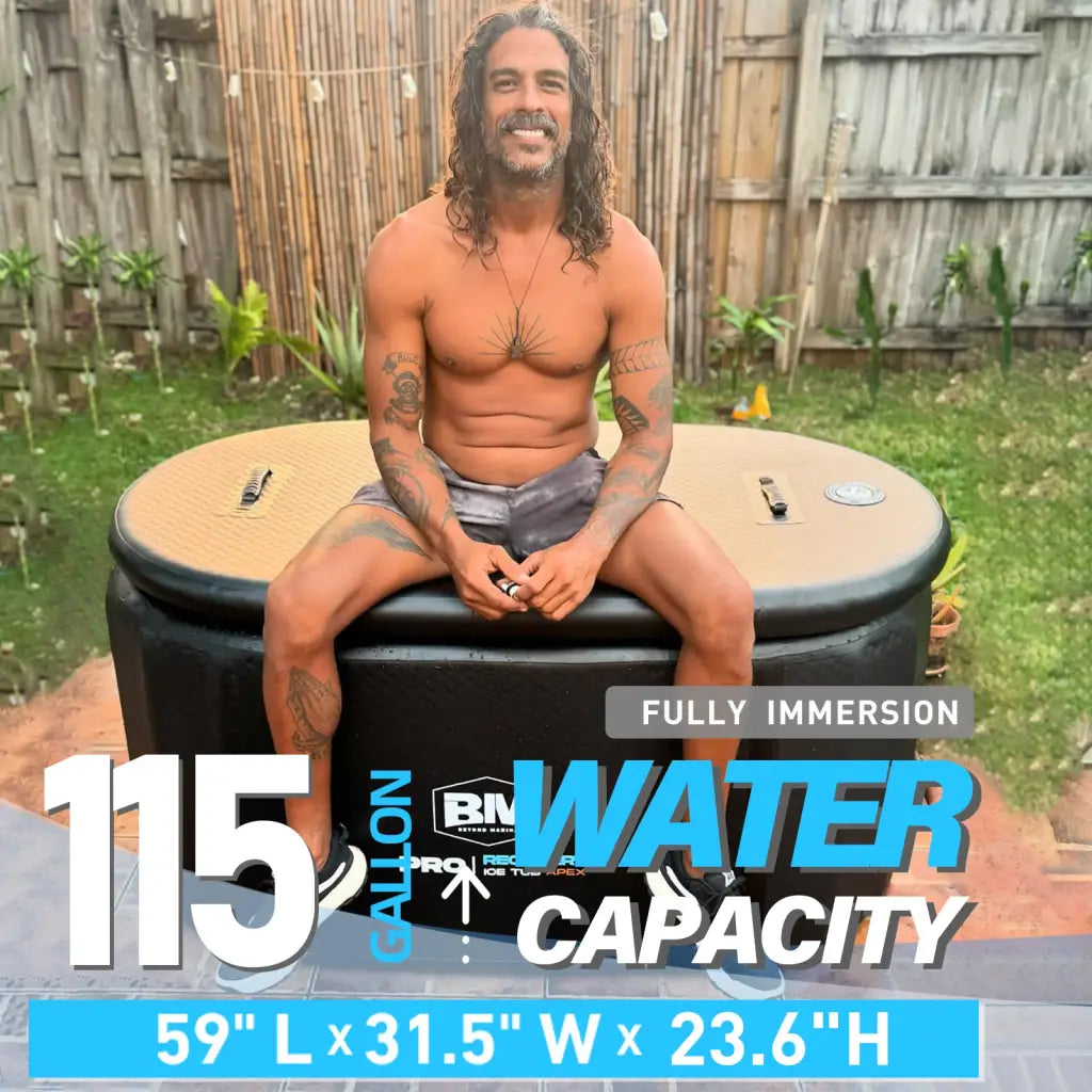 Portable inflatable cold plunge tub with 115-gallon capacity, ideal for pro icebath apex