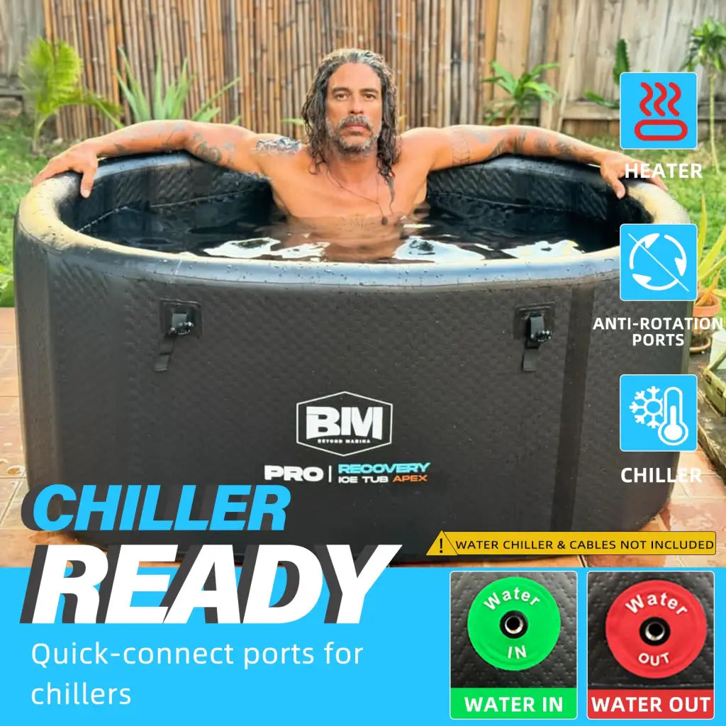 Inflatable Ice Bath with quick-connect ports for chillers, Pro Icebath Apex portable durable