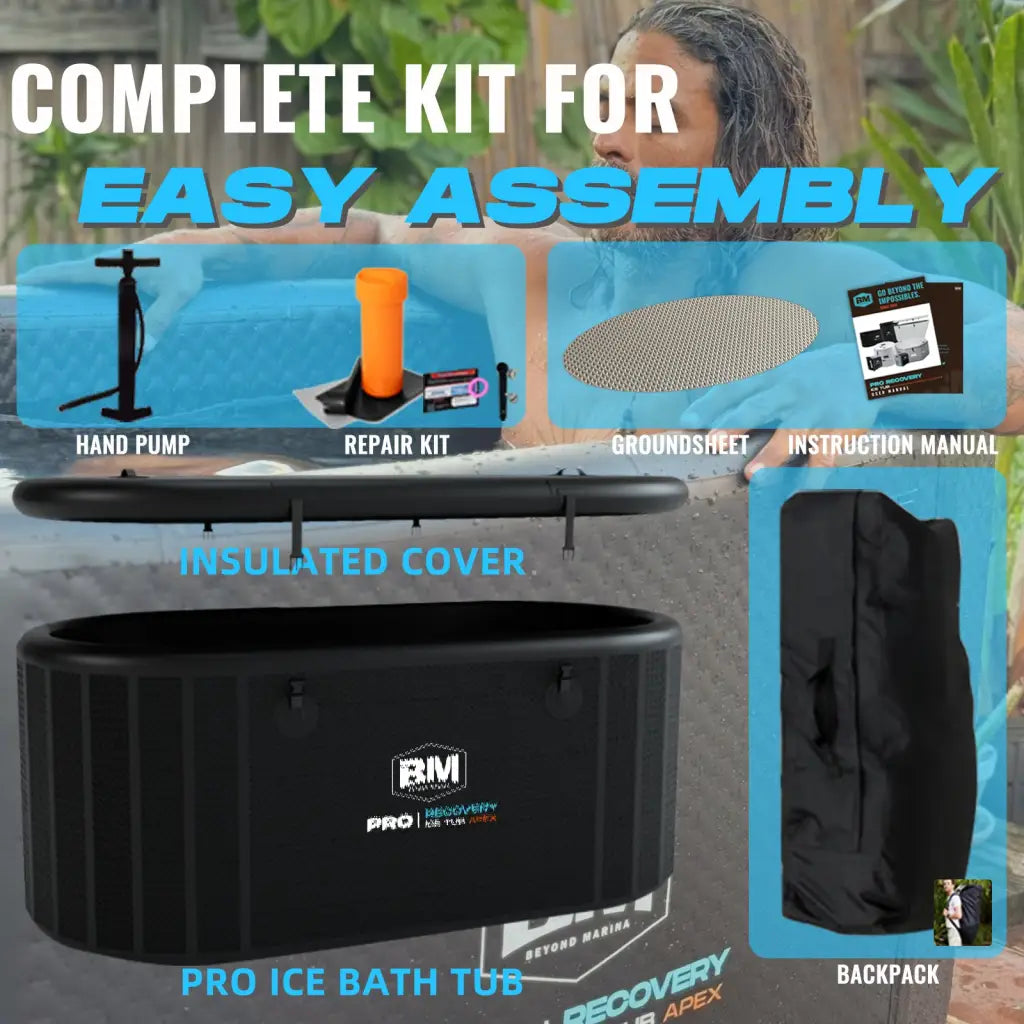 Black Pro Icebath Apex tub with RM logo, easy assembly
