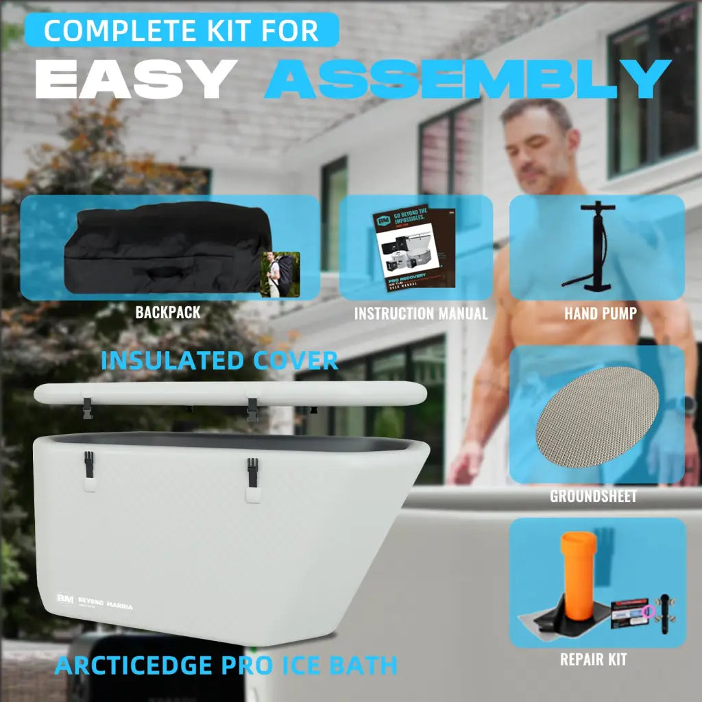 Inflatable Ice Tub ArcticEdge Pro with accessories for easy assembly and durability