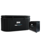 Black portable inflatable ice tub with chiller unit for full-body cooling and recovery