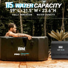 Inflatable ice tub with deep oval design and connected chiller for full-body cooling