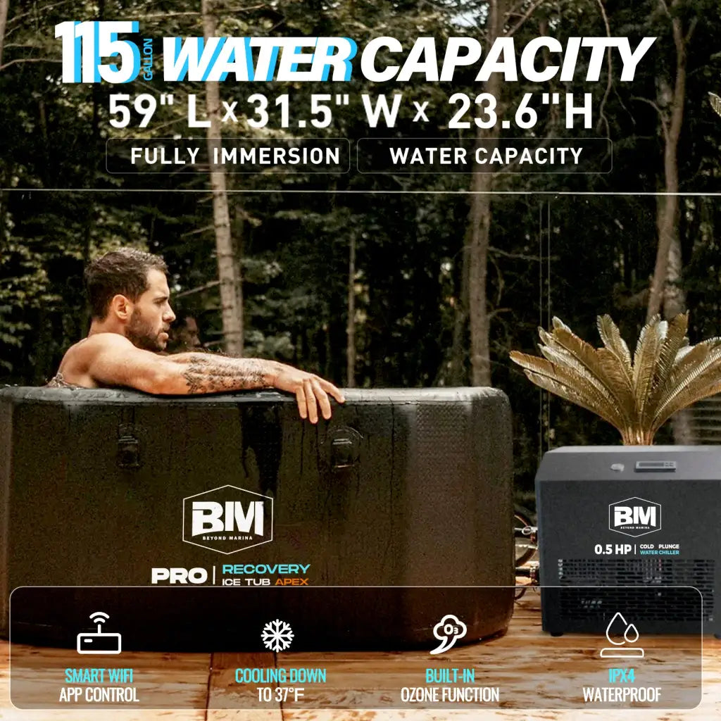 115-gallon black inflatable oval ice bath with ozone function