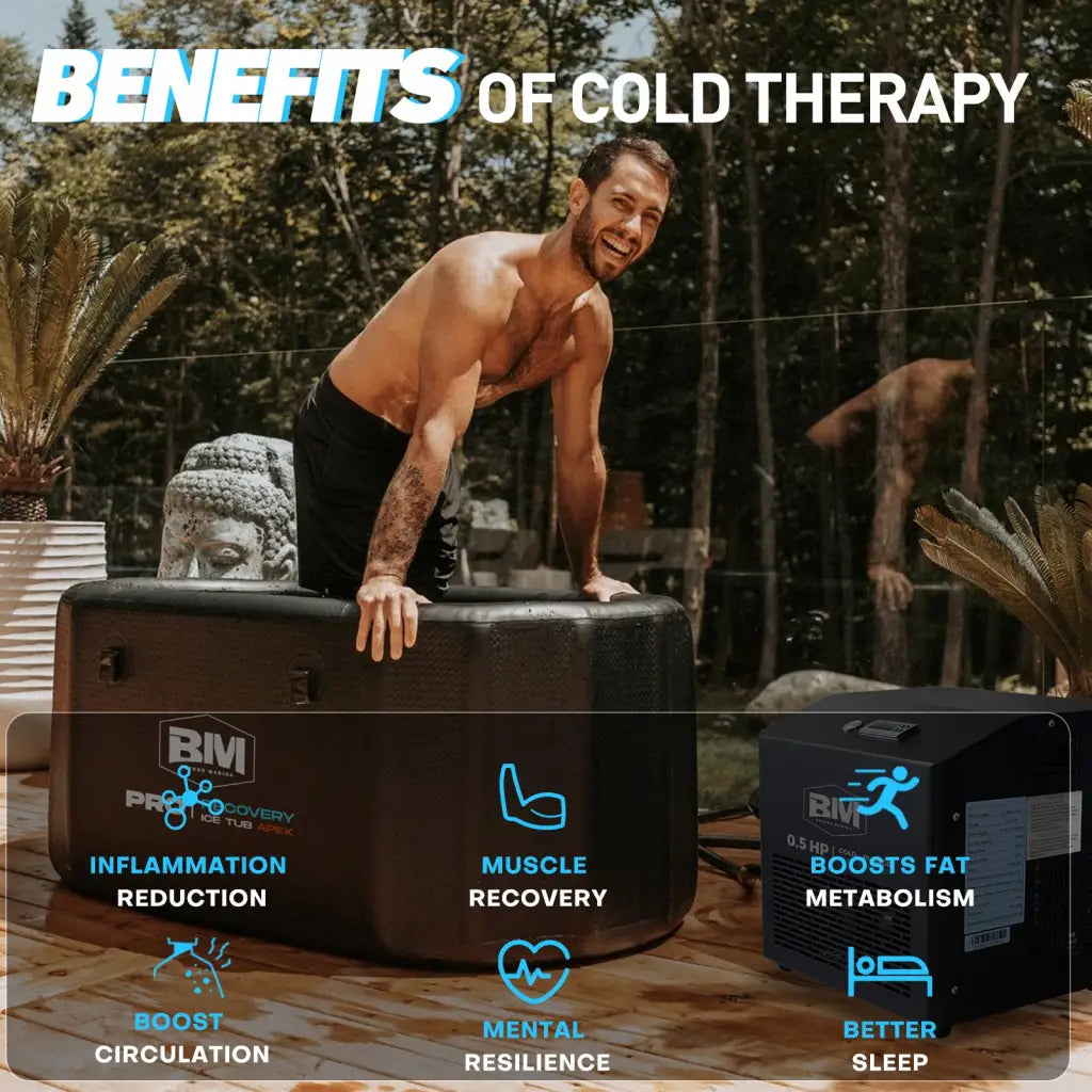 Black inflatable oval ice bath tub with 0.5 HP chiller for recovery