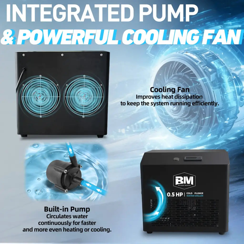 Inflatable round ice bath tub with 0.5 HP black chiller pump