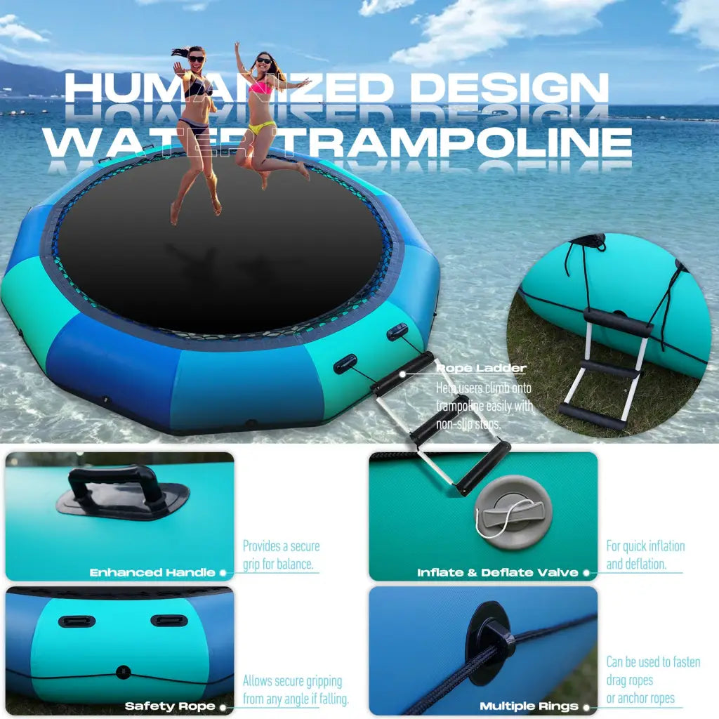 Inflatable Water Trampoline 10FT with Ladder Safety Features for Summer Fun Bounce