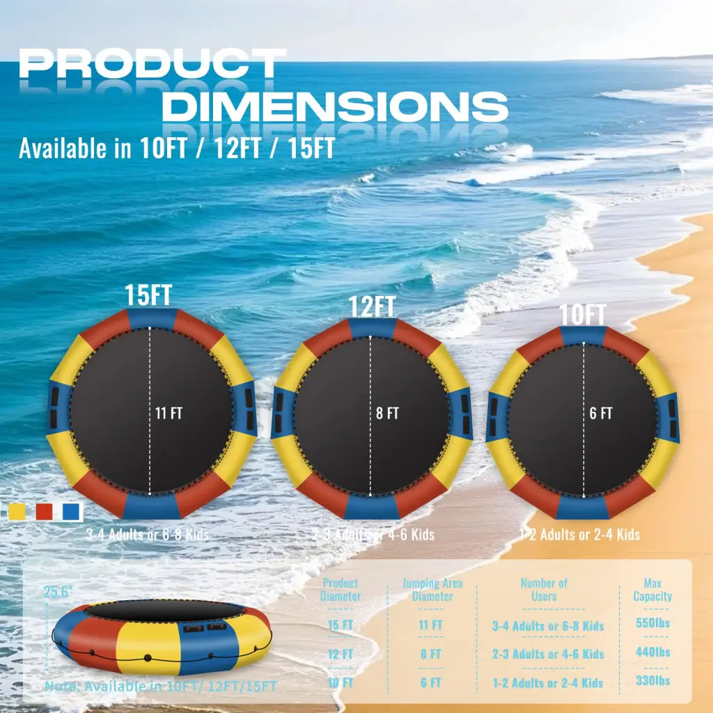 Inflatable Water Trampoline 10FT product dimensions for summer fun water trampoline 10ft