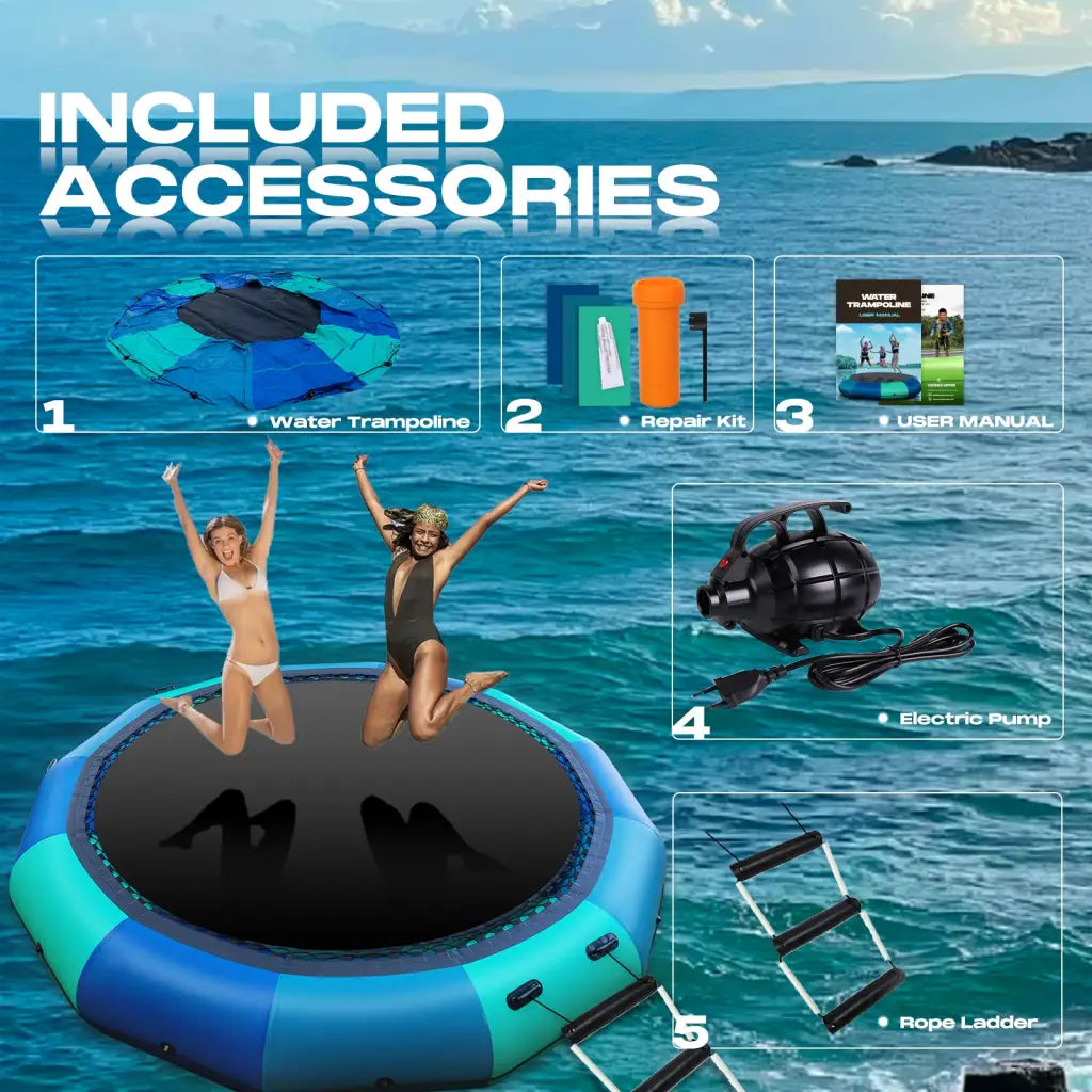 Inflatable water trampoline 10ft with accessories for summer fun and inflatable ice tub